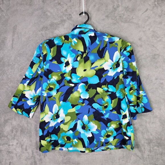 Womens Allison Daley Blue Green Floral Blouse Button Up 3/4 Sleeve Size 2X - Picture 3 of 6